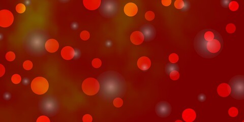 Light Orange vector backdrop with circles, stars. Abstract design in gradient style with bubbles, stars. Pattern for business ads.