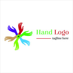 Fototapeta premium Multicoloured Hand based social type crowd or togetherness vector logo illustration with dummy text on white background.