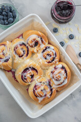 sweet home made Blueberry cinnamon rolls with lemon frosting