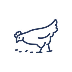 Chicken thin line icon. Hen picking grains isolated outline sign. Farming, agriculture, poultry concept. Vector illustration symbol element for web design and apps