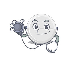 A dedicated tablet drug doctor caricature design working with tools