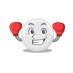 Tablet drug Caricature character design as a champion of boxing competition