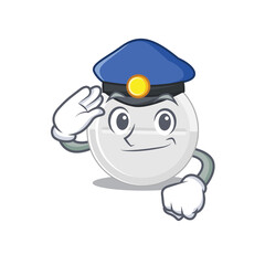 A handsome Police officer cartoon picture of tablet drug with a blue hat