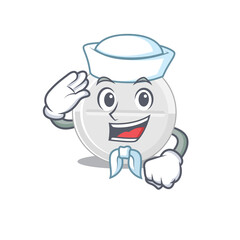 A brave sailor caricature design style of tablet drug ready to sail