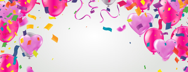 Purple balloons, confetti concept design Party, Celebration Vector illustration.