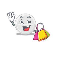 Tablet drug wealthy cartoon character concept with shopping bags
