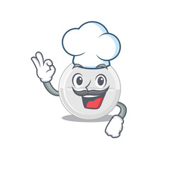 Tablet drug chef cartoon drawing style wearing iconic chef hat