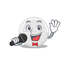 caricature character of tablet drug happy singing with a microphone