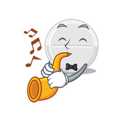 Tablet drug musician of cartoon picture playing a trumpet on stage