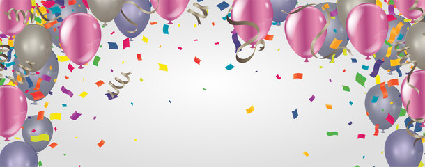 purple balloons sale vector illustration Confetti and ribbons, Celebration background template with.