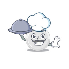 mascot character style of tablet drug chef serving dinner on tray