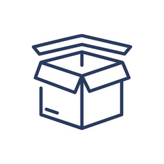 Open cardboard empty box thin line icon. Carton, parcel, packaging isolated outline sign. Delivery and shipping service concept. Vector illustration symbol element for web design and apps