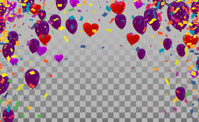 purple balloons sale vector illustration Confetti and ribbons, Celebration background template with.