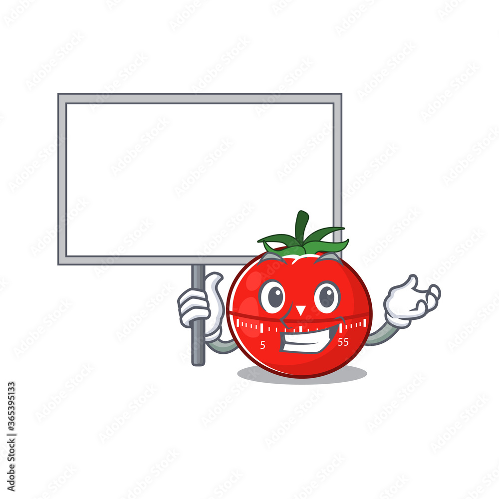 Sticker sweet Mascot design of tomato kitchen timer bring a board