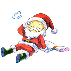 水彩手描きのサンタクロース