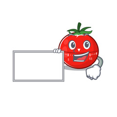 Cartoon character style of tomato kitchen timer holding a white board