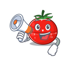 Tomato kitchen timer carton picture style giving announcement on a megaphone