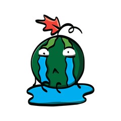 watermelon cartoon character crying