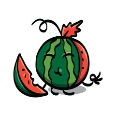watermelon cartoon character eating a piece of itself