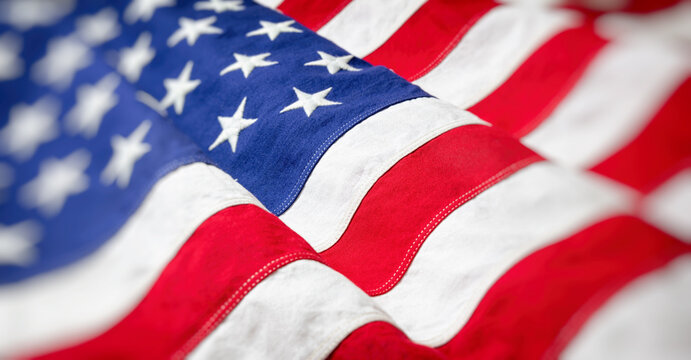 USA flag, US of America sign symbol background, closeup view