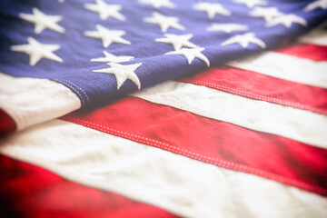 USA flag, US of America sign symbol background, closeup view