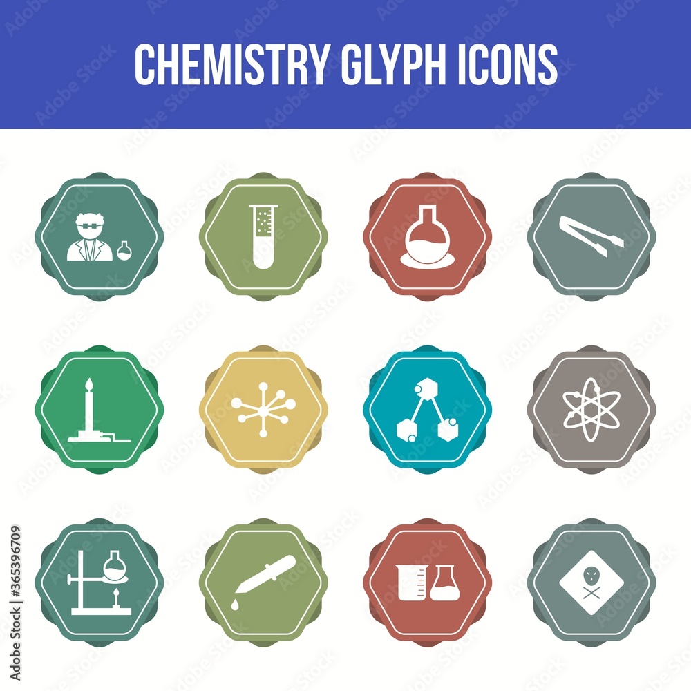 Wall mural Unique chemistry vector glyph icon set