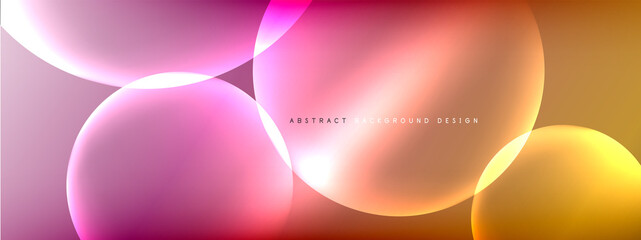 Vector abstract background liquid bubble circles on fluid gradient with shadows and light effects. Shiny design templates for text