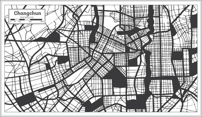 Fototapeta na wymiar Changchun China City Map in Black and White Color in Retro Style. Outline Map.
