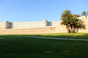 Fototapeta premium Beautiful view of fortress wall of Cartagena, Spain in the light of the morning sun