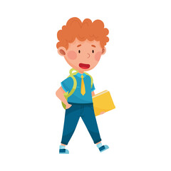 Boy Character Wearing School Uniform and Backpack Walking to School Vector Illustration