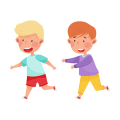 Friendly Kids Playing Together Isolated on White Background Vector Illustration