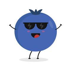 Cute flat cartoon blueberry illustration. Vector illustration of cute blueberry with a smiling expression.