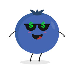 Cute flat cartoon blueberry illustration. Vector illustration of cute blueberry with a smiling expression.