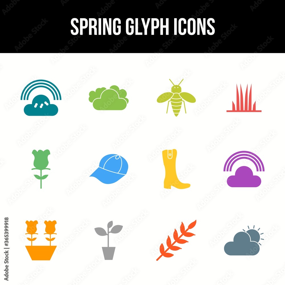 Sticker unique spring vector glyph icon set