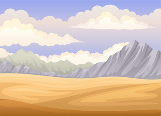 Fototapeta na wymiar Horizontal Scenery with Mountains and Desert Sand Landscape Vector Illustration