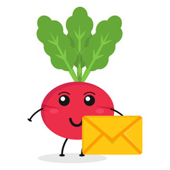 Cute flat cartoon olive holding an envelope illustration. Vector illustration of cute olive with a smiling expression.