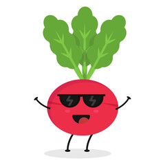 Cute flat cartoon radish illustration. Vector illustration of cute radish with a smiling expression.	