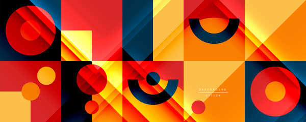 Neo memphis geometric pattern with circles, squares and lines. Pop art abstract background for covers, banners, flyers and posters and other templates