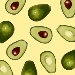 Seamless pattern with avocados.