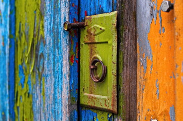 old colored door from a beehive