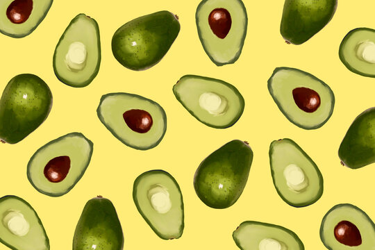 Seamless pattern with avocados.