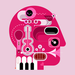 Human head shape design consisting with a different musical instruments vector illustration.