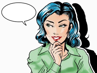 blue hair's American comics beautiful woman thinking about something