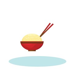 rice in a bowl and chopsticks