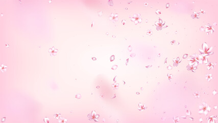 Nice Sakura Blossom Isolated Vector. Feminine Falling 3d Petals Wedding Design. Japanese Blurred Flowers Illustration. Valentine, Mother's Day Magic Nice Sakura Blossom Isolated on Rose