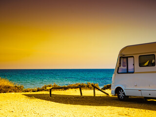 Camper car on beach, camping on nature