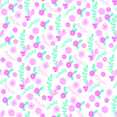 Flowers seamless pattern on the white background