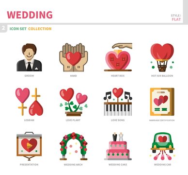 wedding and marriage icon set,flat style,vector and illustration