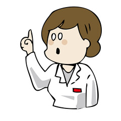 指をさす白衣の女性