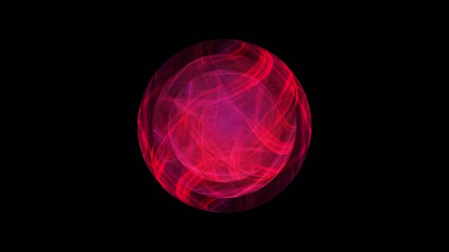 Abstract seamless loop sci-fi chaotic fantasy futuristic light flickering red ball isolated on black background with alpha channel. 4K 3D rendering effect element for abstract science or technology.
